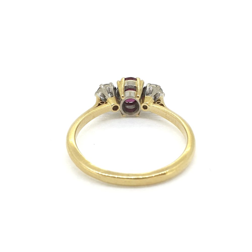 Vintage Ruby and Diamond Three Stone Engagement Ring