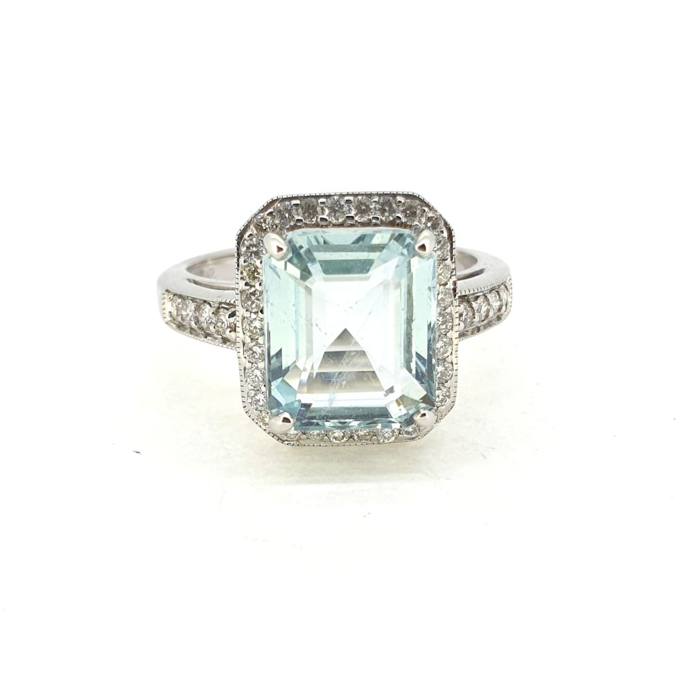 3.77ct Aquamarine and Diamond Cluster Ring