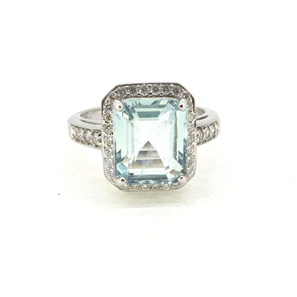 3.77ct Aquamarine and Diamond Cluster Ring