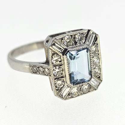 Aquamarine and Diamond Cluster Engagement Ring Aq1.0 D.50 Platinum