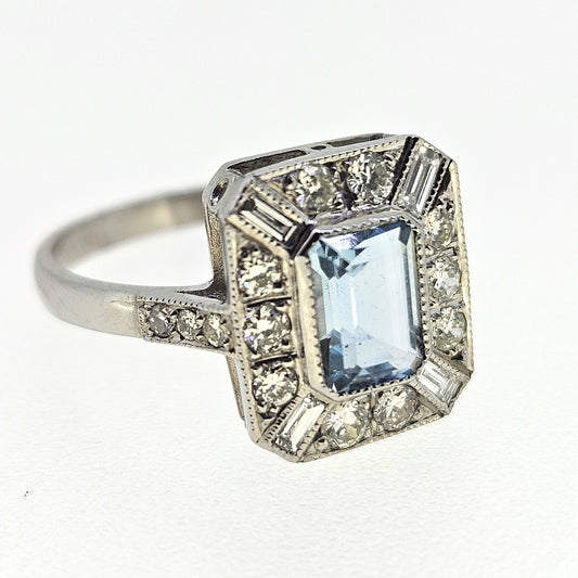 Aquamarine and Diamond Cluster Engagement Ring Aq1.0 D.50 Platinum