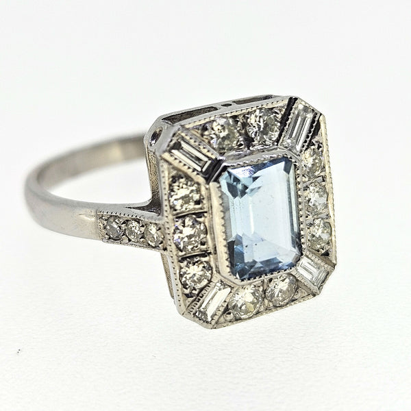 Aquamarine and Diamond Cluster Engagement Ring Aq1.0 D.50 Platinum