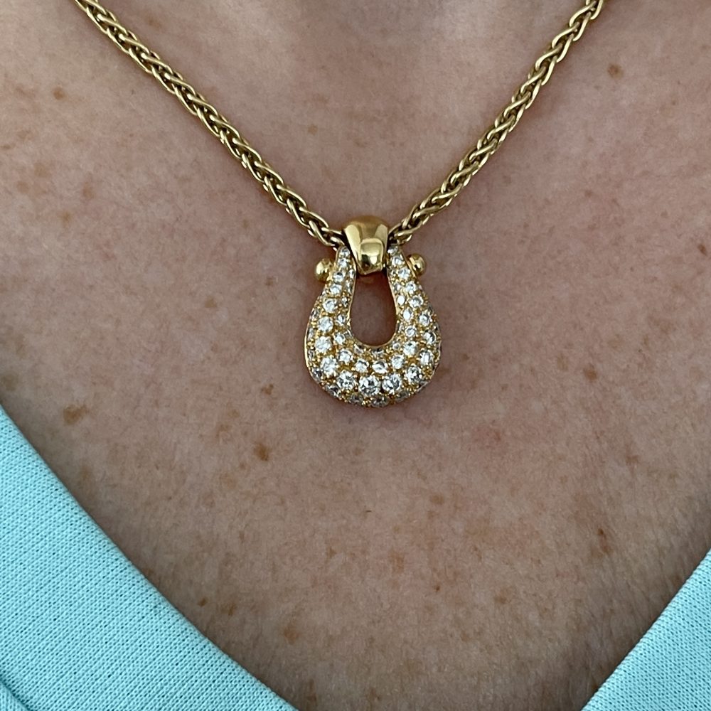 Vintage French Diamond Set Horseshoe Pendant and Chain