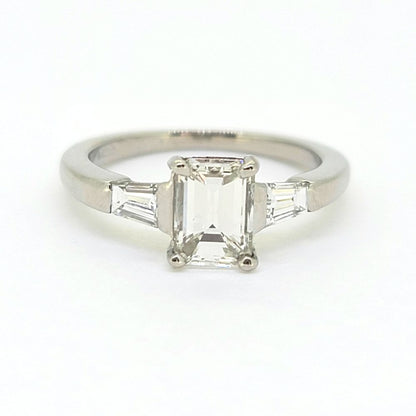 1.08ct Emerald Cut Diamond Solitaire Engagement Ring in Platinum with Tapered Baguette Diamond Shoulders