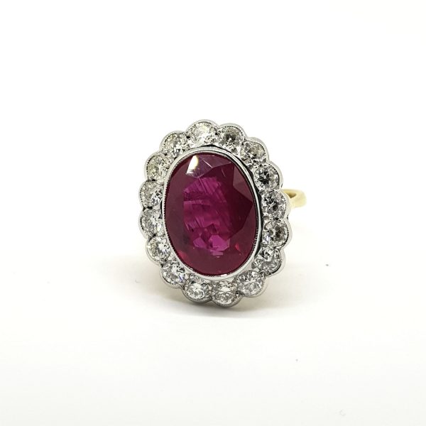 7.03ct Ruby and Diamond Oval Floral Cluster Ring in 18ct Gold