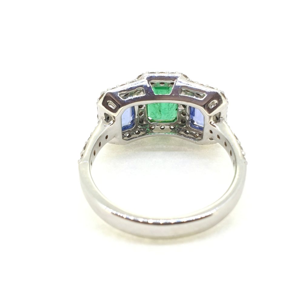 Emerald Sapphire and Diamond Trilogy Cluster Ring