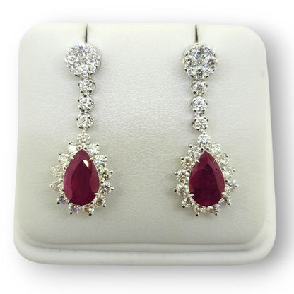 2.78ct Pear Cut Ruby and Diamond Cluster Drop Earrings