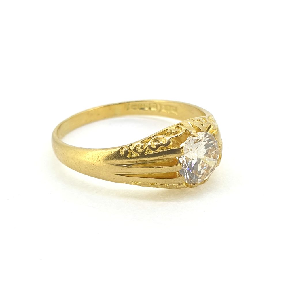 Single Stone 1.24ct Diamond Solitaire Gypsy Style Ring in 18ct Yellow Gold