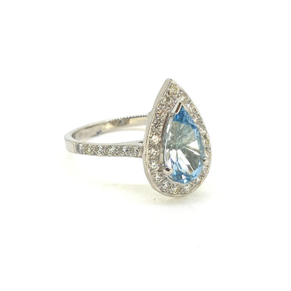 1.40ct Teardrop Aquamarine and Diamond Cluster Ring