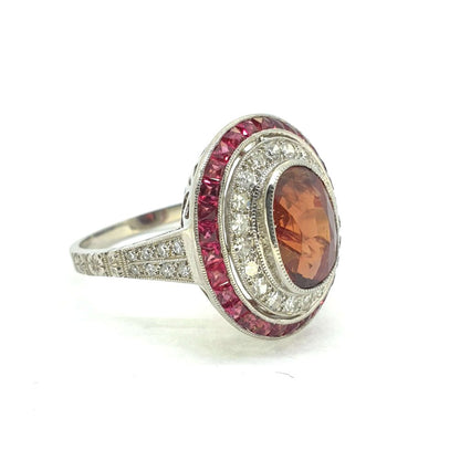 Natural 3ct No Heat Ruby and Diamond Cluster Dress Ring in Platinum
