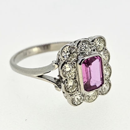 1ct Pink Sapphire and Diamond Floral Cluster Engagement Ring in Platinum