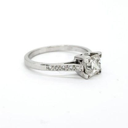 1.01ct Octagonal Cut Diamond Engagement Ring with Diamond Shoulders