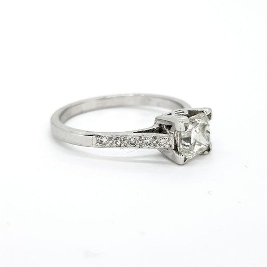 1.01ct Octagonal Cut Diamond Engagement Ring with Diamond Shoulders