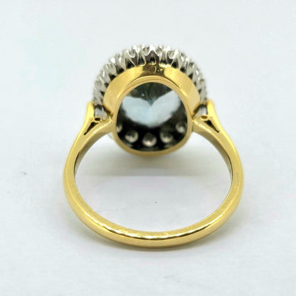 3.50ct Aquamarine and Diamond Oval Cluster Engagement Ring in 18ct Yellow Gold