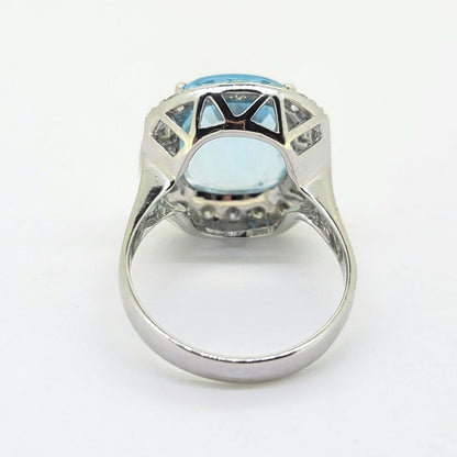 Contemporary 4.64ct Cushion Cut Aquamarine and Diamond Cluster Ring