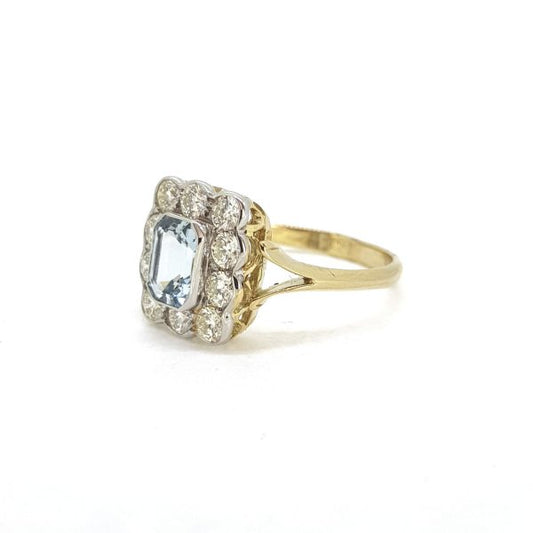 Aquamarine and Diamond Floral Cluster Ring