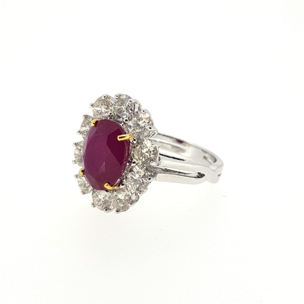 4.70ct Burma Ruby and Diamond Floral Cluster Ring