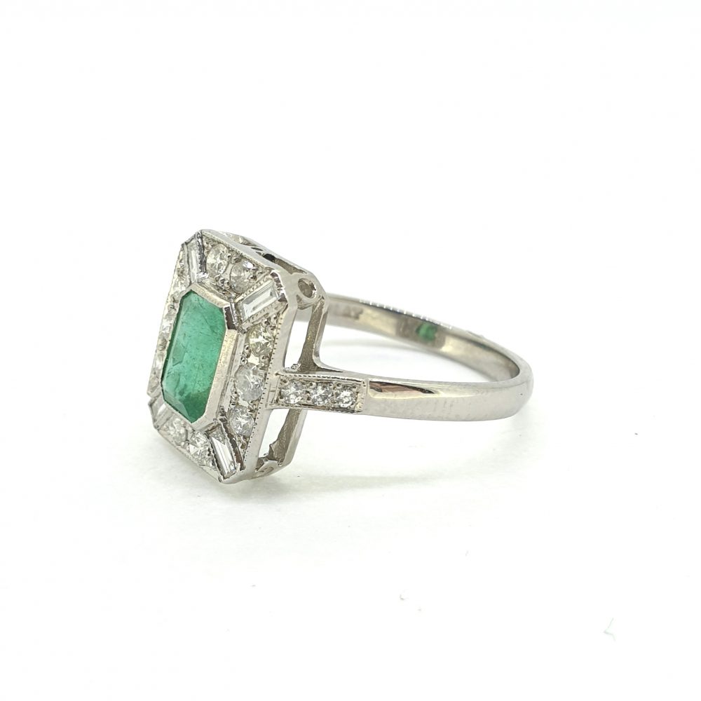 0.90ct Emerald and Diamond Cluster Dress Ring in Platinum