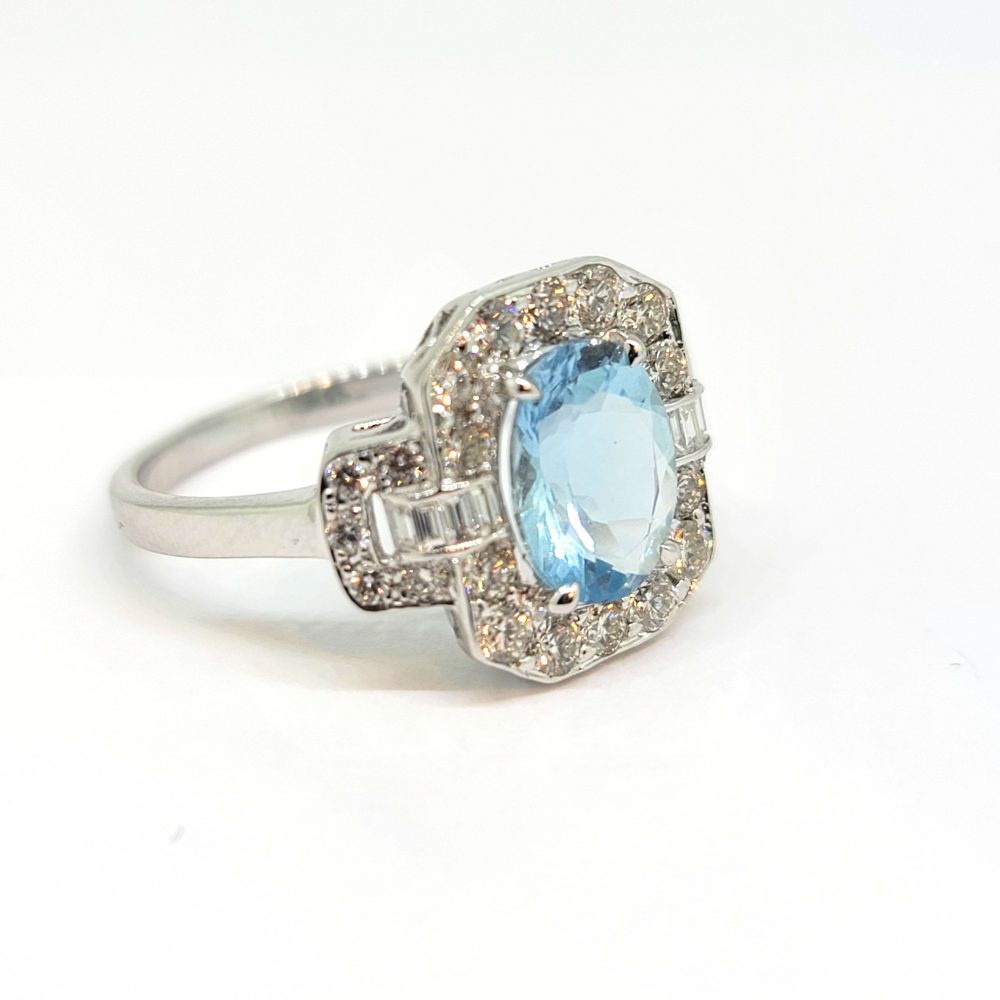 1.50ct Aquamarine and Diamond Cluster Engagement Ring
