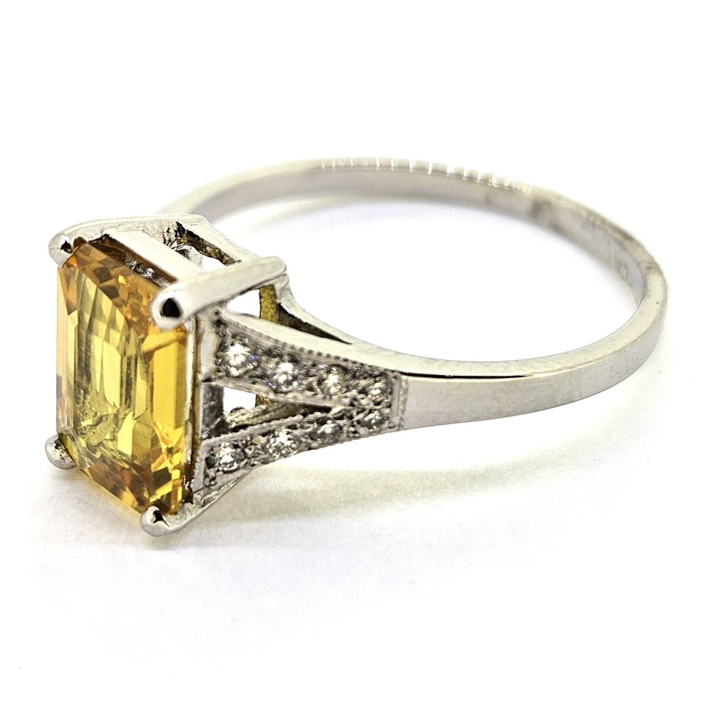 2.20ct Yellow Sapphire Engagement Ring with Diamond Split Shoulders
