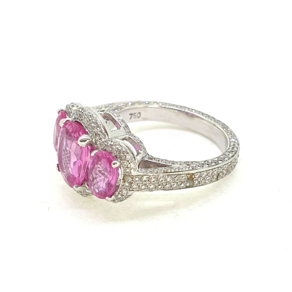 Pink Sapphire and Diamond Triple Cluster Dress Ring