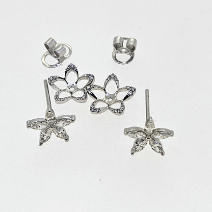 0.95ct Diamond Flower Cluster Stud Earrings with Removeable Jackets