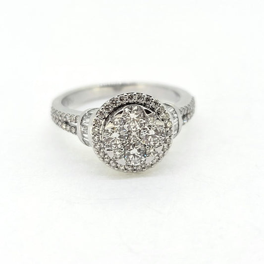 Diamond Halo Cluster Engagement Ring in 18ct Gold, 1.13 carats