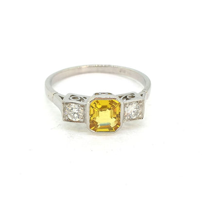 1.25ct Yellow Sapphire and Diamond Trilogy Ring in Platinum