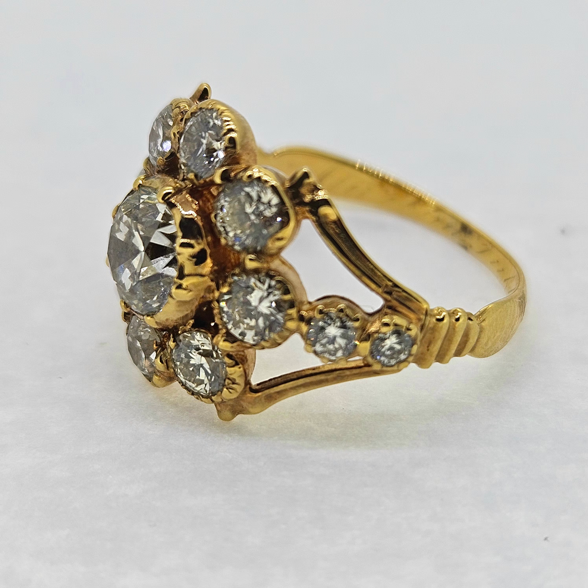 Old Cut Diamond Floral Cluster Ring, 2.30 carat total