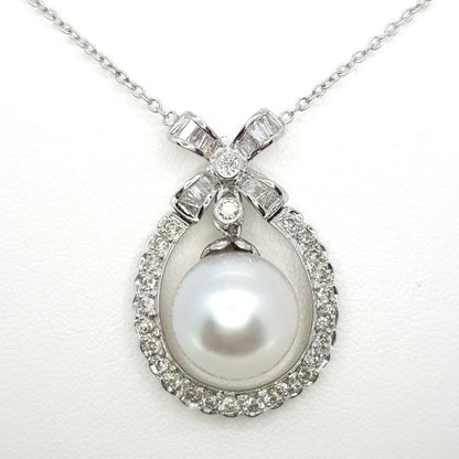 South Sea Pearl and Diamond Cluster Drop Pendant, 1.40 carat total