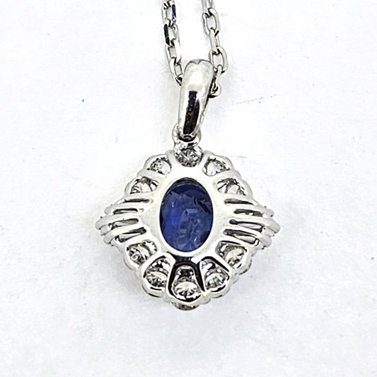 Modern 1.40ct Oval Sapphire and Diamond Cluster Pendant