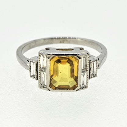 1.70ct Yellow Sapphire and Diamond Engagement Ring in Platinum