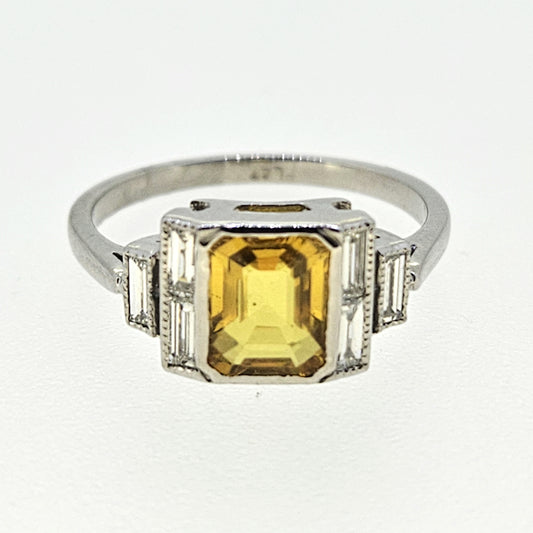 1.70ct Yellow Sapphire and Diamond Engagement Ring in Platinum