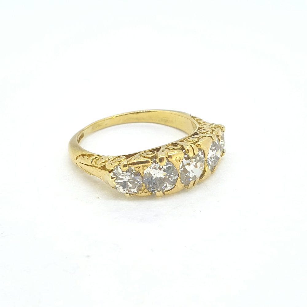 Antique Style 1.50ct Old Cut Diamond Five Stone Ring in 18ct Yellow Gold