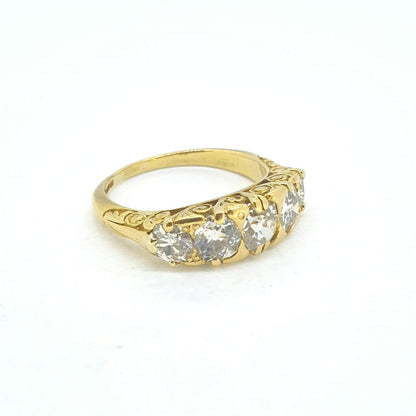 Antique Style 1.50ct Old Cut Diamond Five Stone Ring in 18ct Yellow Gold