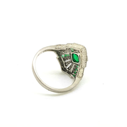 Art Deco Style Emerald Diamond Platinum Dress Ring