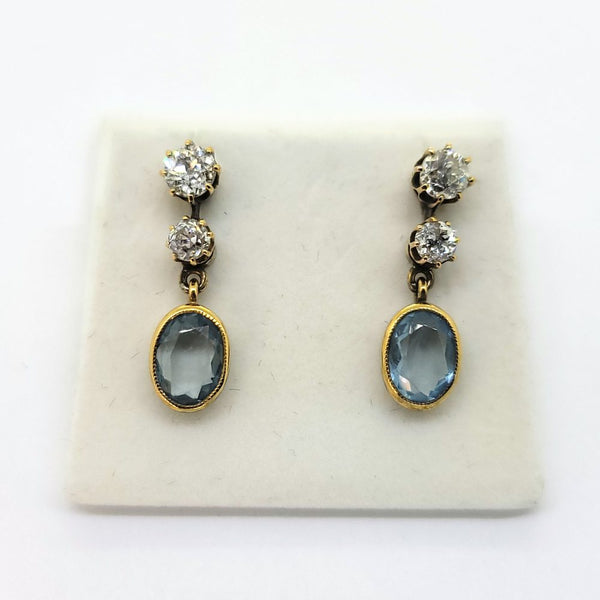 Vintage Aquamarine and Old Cut Diamond Drop Earrings