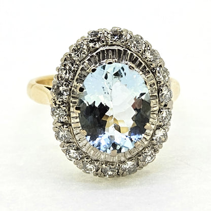 2.60ct Oval Aquamarine and Diamond Cluster Engagement Ring