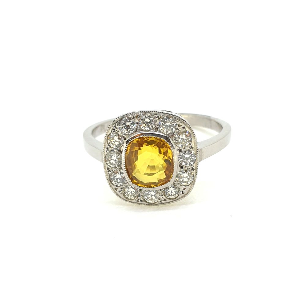 Modern 1.50ct Yellow Sapphire and Diamond Cluster Ring