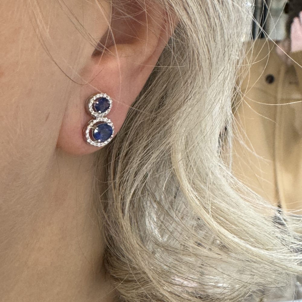 1.30ct Sapphire and Diamond Double Cluster Earrings in 18ct white gold
