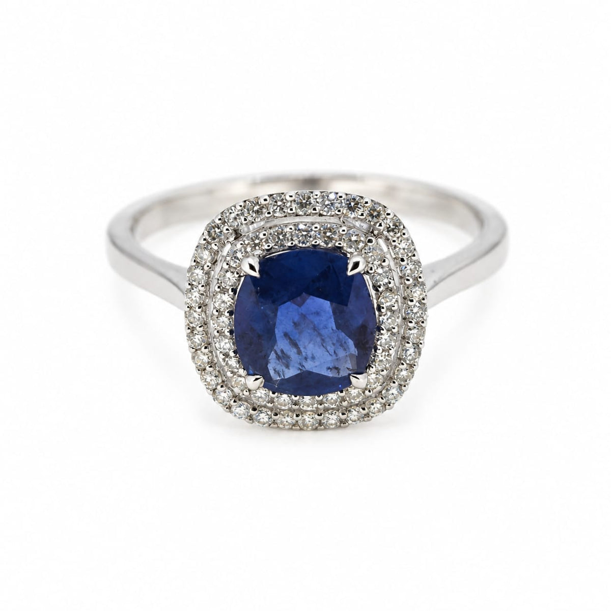 Sapphire and Diamond cluster ring, 18 carat white gold S1.21/D0.28