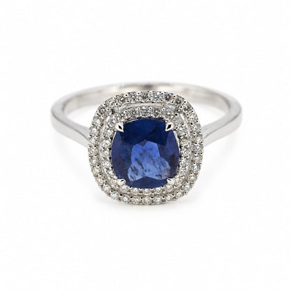 Sapphire and Diamond cluster ring, 18 carat white gold S1.21/D0.28