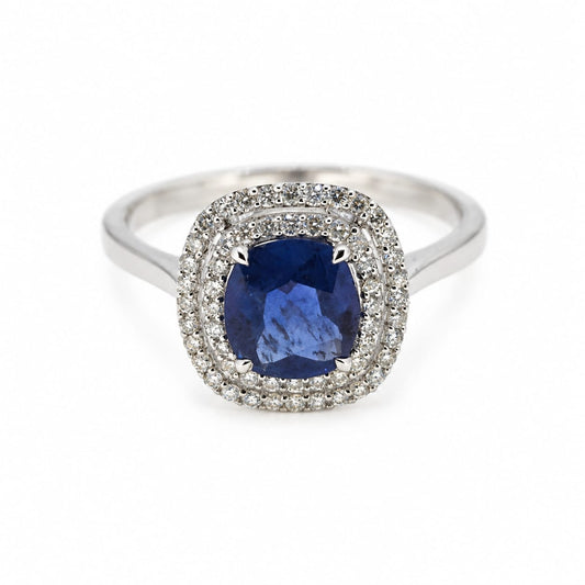 Sapphire and Diamond cluster ring, 18 carat white gold S1.21/D0.28