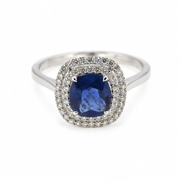 Sapphire and Diamond cluster ring, 18 carat white gold S1.21/D0.28