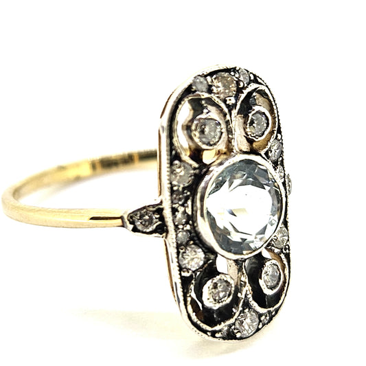 1ct Aquamarine and Diamond Cluster Plaque Ring