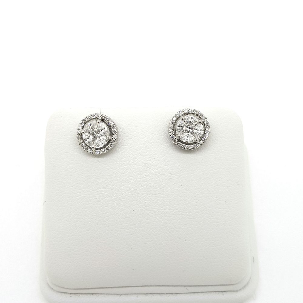 Illusion Diamond Halo Cluster Stud Earrings, 0.86 carat total
