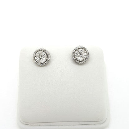 Illusion Diamond Halo Cluster Stud Earrings, 0.86 carat total