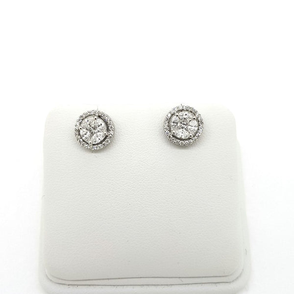 Illusion Diamond Halo Cluster Stud Earrings, 0.86 carat total