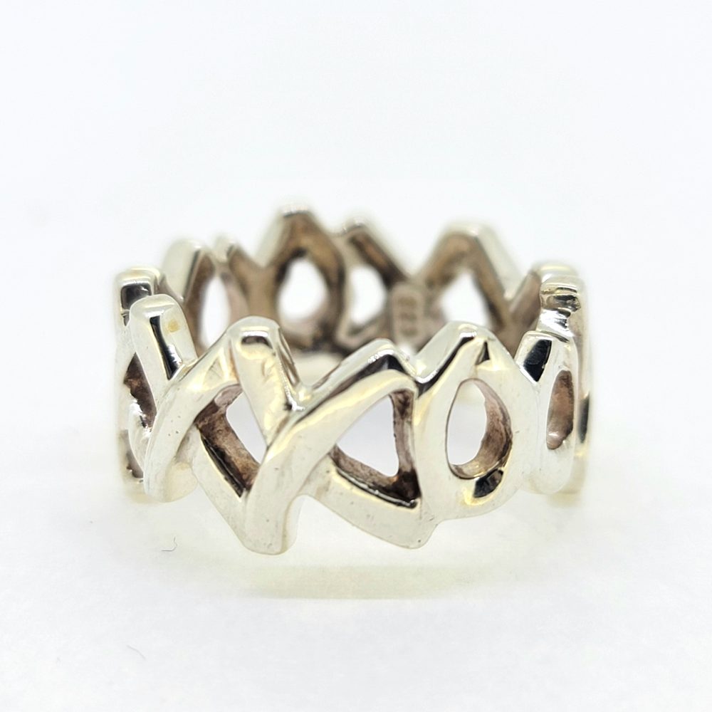 Pre Loved Tiffany and Co Silver Ring, Tiffany & Co silver ring of pierced X and O design
