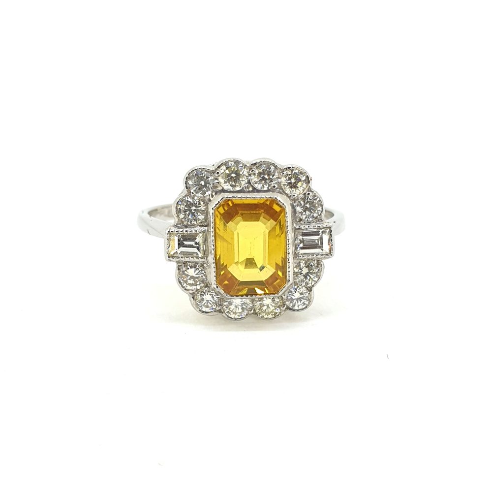 1.70ct Yellow Sapphire and Diamond Floral Cluster Ring in Platinum